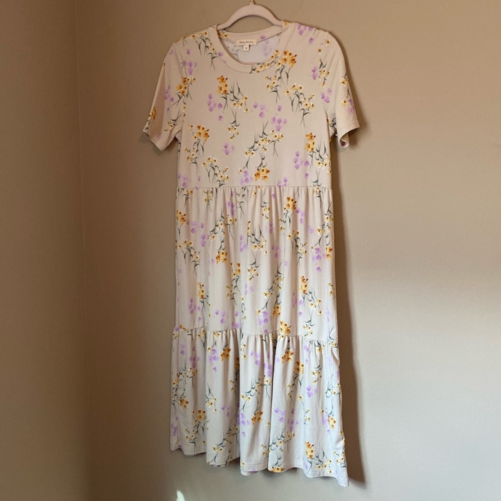 Shop Stevie Floral Midi Dress - Cream, Yellow, Purple